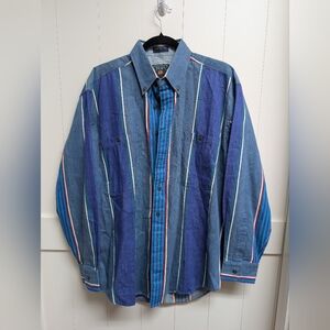 Vintage Ralph Lauren Chaps Blue Multicolor Striped Shirt, Medium